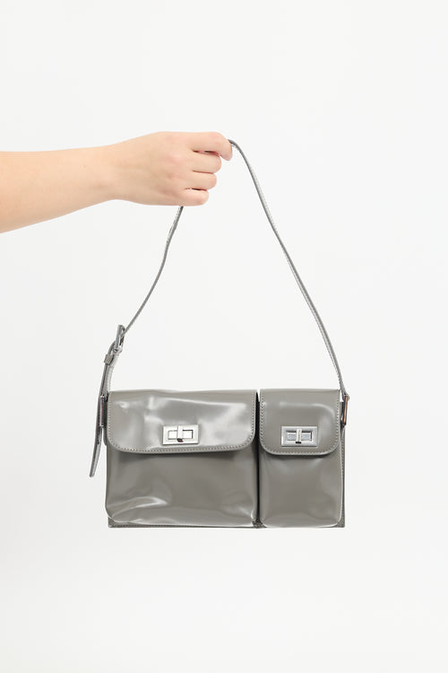 By Far Grey Patent Leather Billy Bag