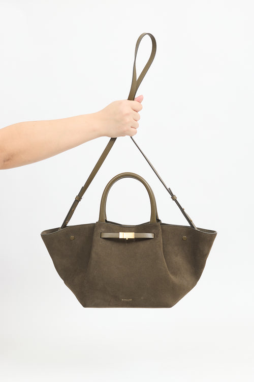 Demellier Khaki Green Suede Midi New York Tote