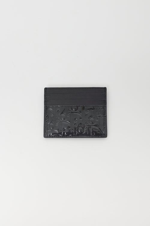Dior Black Smooth & Patent Leather Oblique Monogram Cardholder