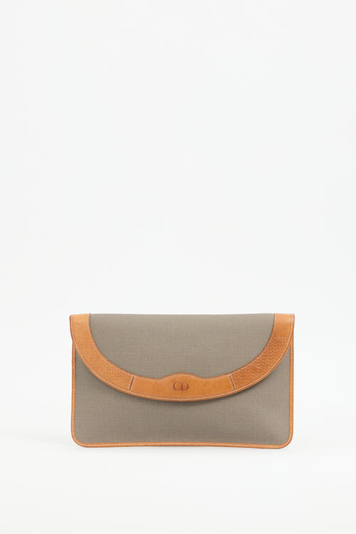 Dior Vintage Grey Canvas & Brown Leather Bag