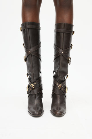Dolce & Gabbana Dark Brown & Gold Buckle Knee High Boot