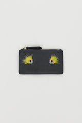 Fendi Black Leather & Fur Monster Zip Cardholder