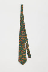 Ferragamo Green & Brown Horse Pattern Tie