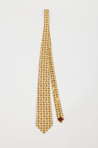 Ferragamo Yellow & Pink Horse Pattern Tie