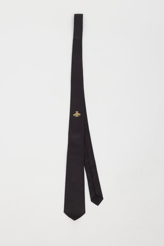 Gucci Black Bee Embroidered Silk Tie