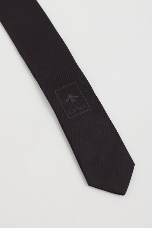 Gucci Black Bee Embroidered Silk Tie