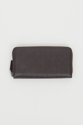 Gucci Brown Leather Guccissima Zip Wallet
