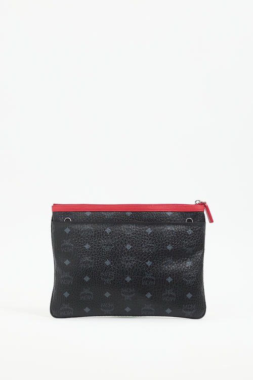 MCM Black & Red Monogram Crossbody Pouch