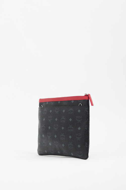 MCM Black & Red Monogram Crossbody Pouch