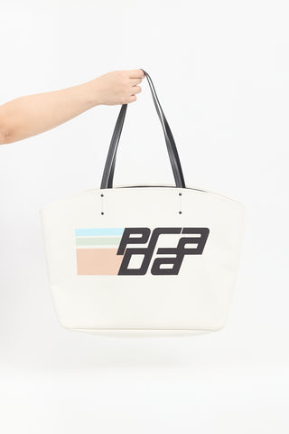 Prada White Canvas Canapa Racing Tote