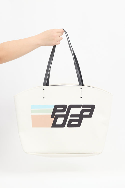 Prada White Canvas Canapa Racing Tote