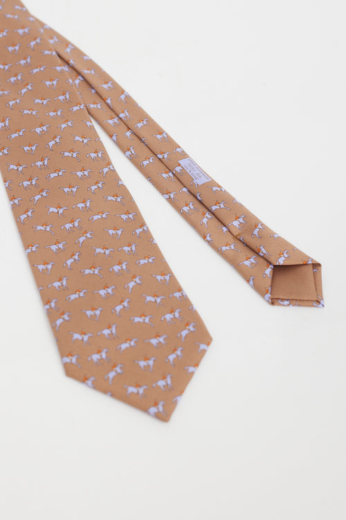 Hermès Brown & Purple Horse Printed Tie