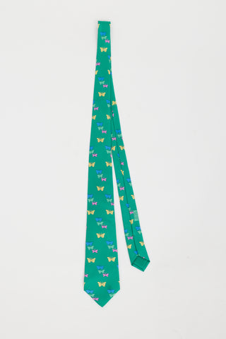 Hermès Multi Green Butterfly Print Tie
