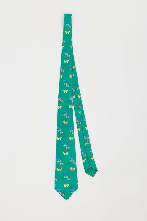 Hermès Multi Green Butterfly Print Tie