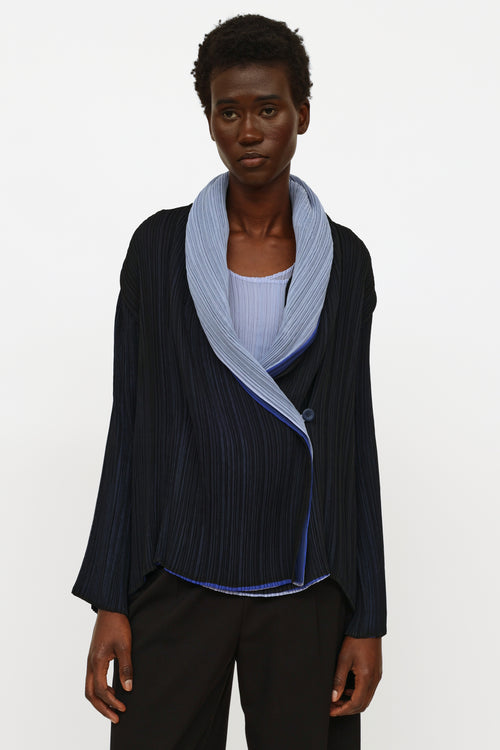 Issey Miyake Navy & Blue Pleated Cardigan