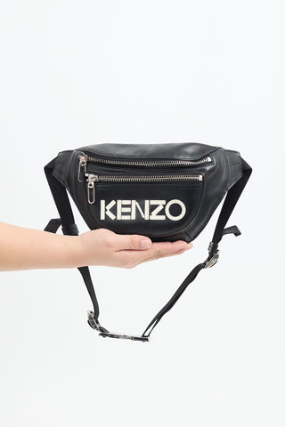 Kenzo Black Leather Logo Belt Bag