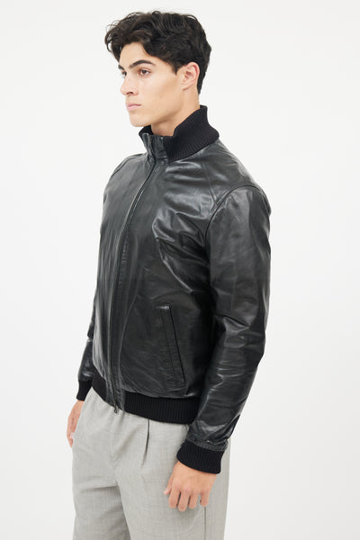 M0851 // Black Leather Bomber Jacket – VSP Consignment