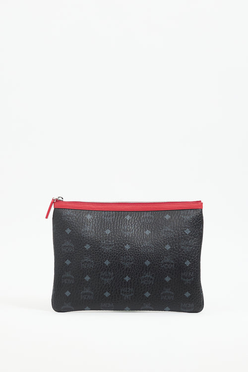 MCM Black & Red Monogram Crossbody Pouch