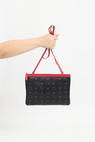 MCM Black & Red Monogram Crossbody Pouch