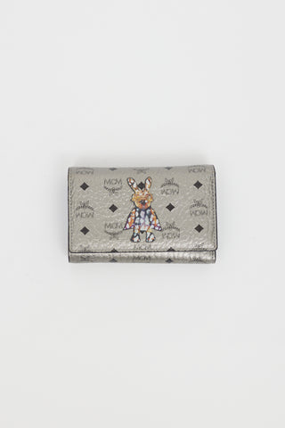 MCM Silver & Multi Logo Graphic Trifold Wallet