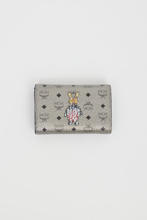 MCM Silver & Multi Logo Graphic Trifold Wallet