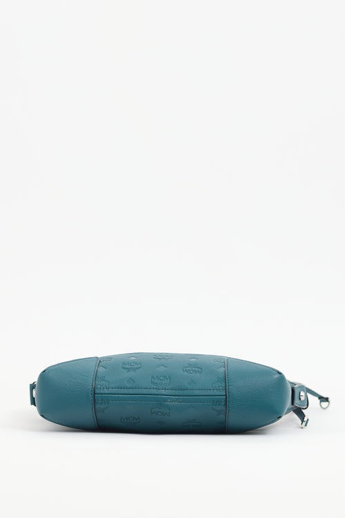 MCM Teal Monogram Leather Aren Bag