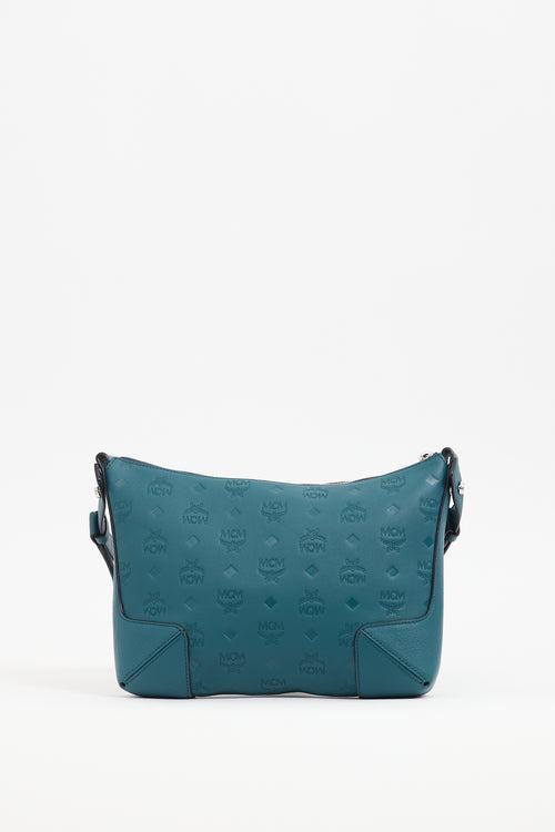 MCM Teal Monogram Leather Aren Bag