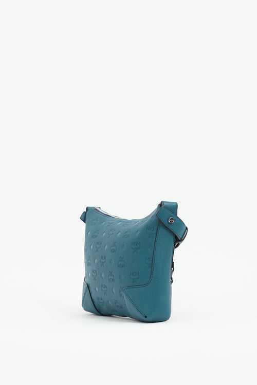 MCM Teal Monogram Leather Aren Bag