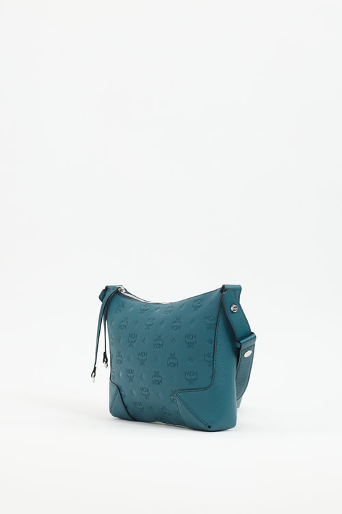 MCM Teal Monogram Leather Aren Bag