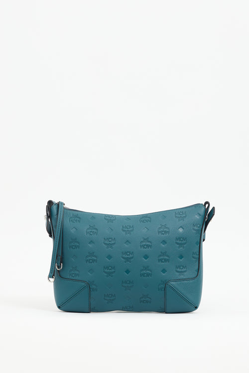 MCM Teal Monogram Leather Aren Bag