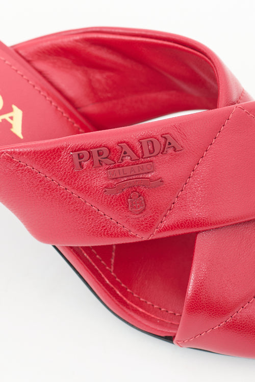 Prada Red Leather Quilted Cross Mule