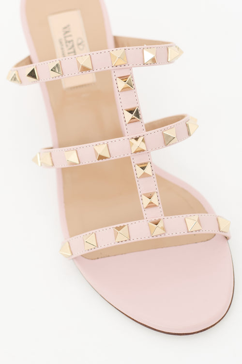 Valentino Pink Leather Caged Rockstud Sandal