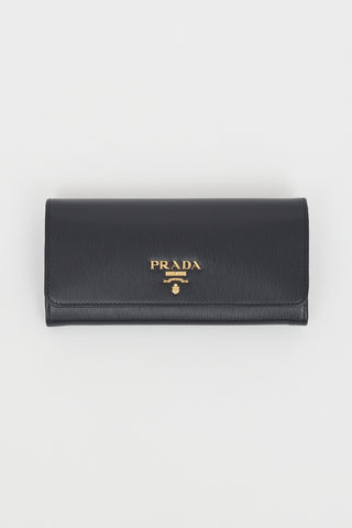 Prada Black Vernice Leather Continental Wallet