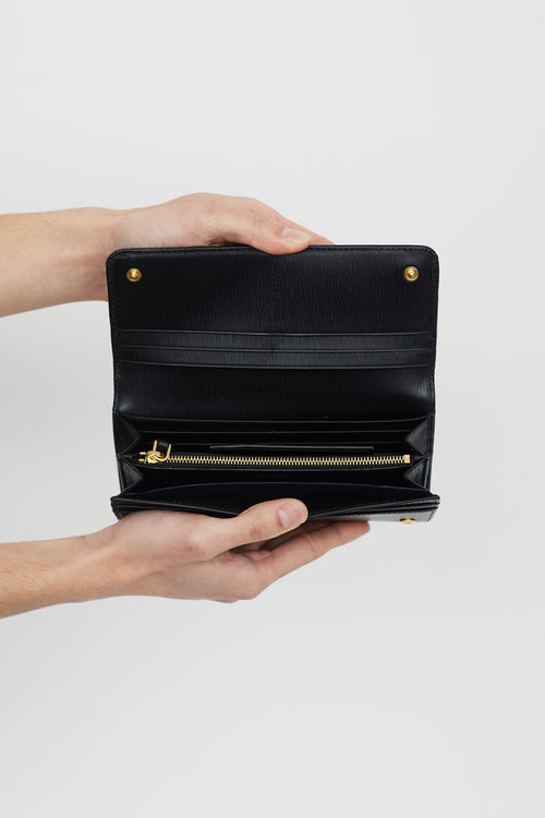 Prada Black Vernice Leather Continental Wallet