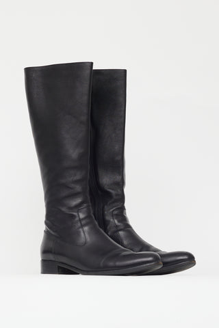 Prada Black Leather Mid Calf Boot