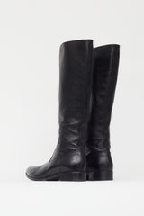 Prada Black Leather Mid Calf Boot