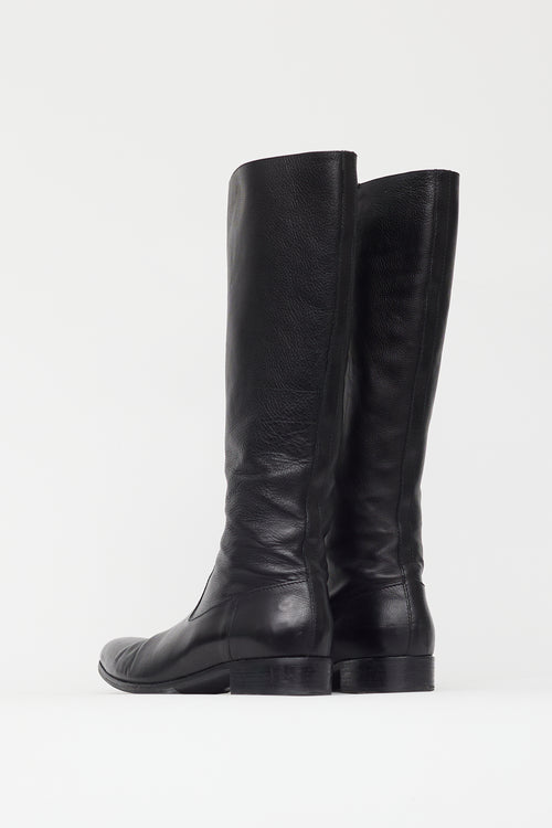 Prada Black Leather Mid Calf Boot