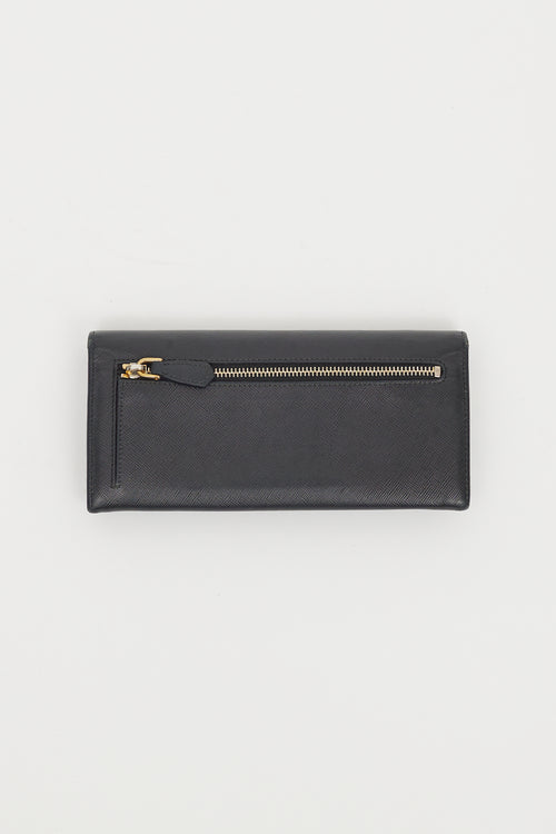 Prada Black & Grey Saffiano Leather Continental Flap Wallet