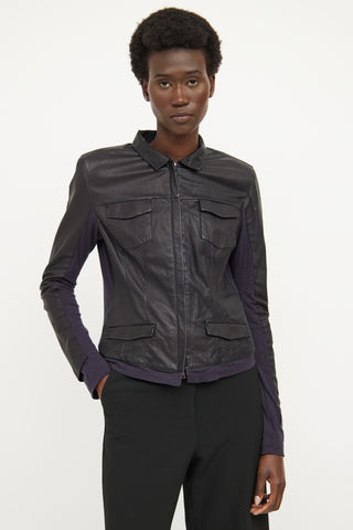 Prada Black Leather Long Sleeve Jacket