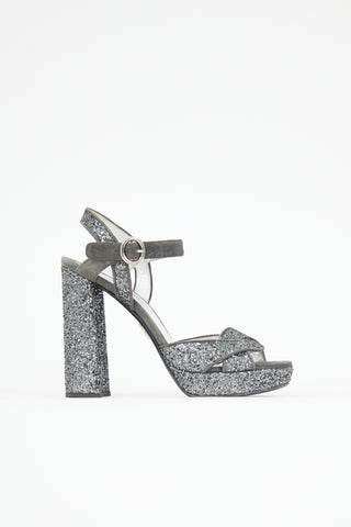 Prada Glitter Platform Sandal