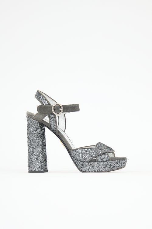 Prada Glitter Platform Sandal