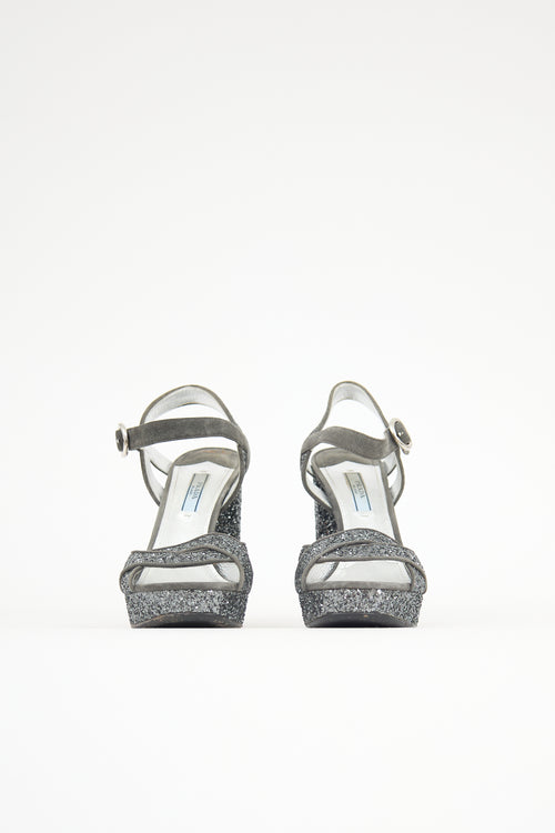 Prada Glitter Platform Sandal