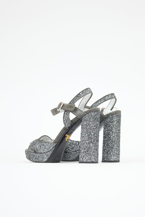Prada Glitter Platform Sandal
