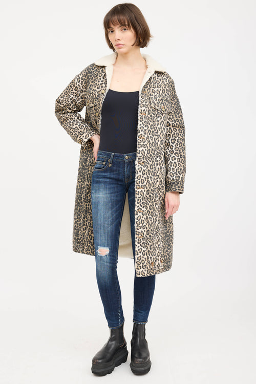 R13 Patterned Shearling Denim Coat
