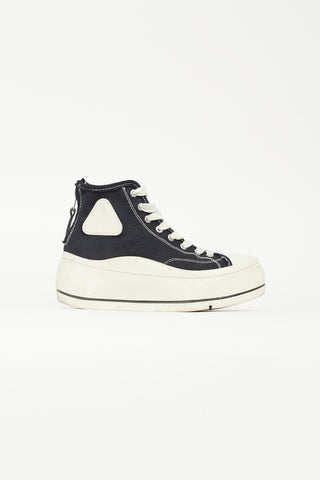 R13 Black & White Canvas Platform Sneaker