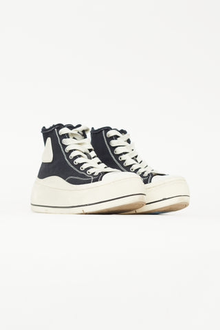 R14 Black & White Canvas Platform Sneaker