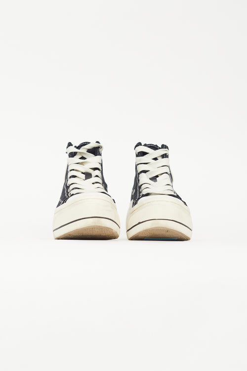 R15 Black & White Canvas Platform Sneaker