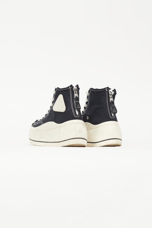 R16 Black & White Canvas Platform Sneaker