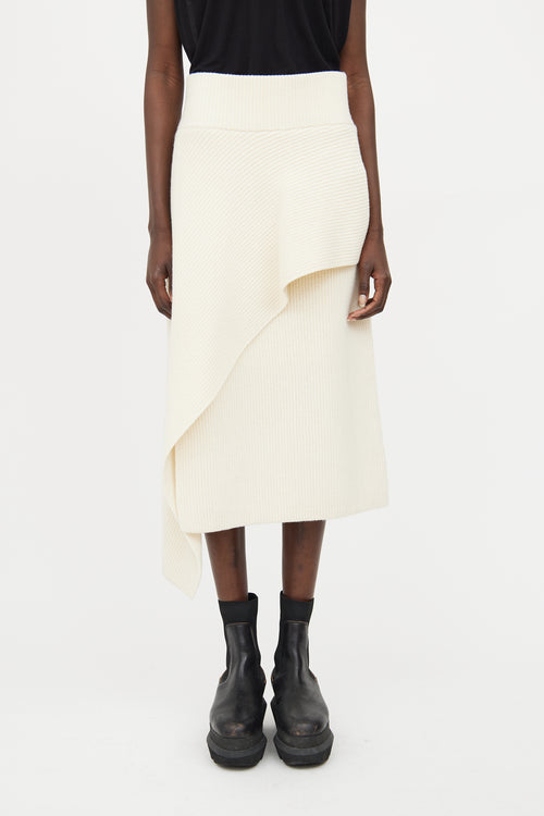 Sacai Cream Wool Knit Asymmetrical Skirt