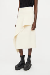Sacai Cream Wool Knit Asymmetrical Skirt